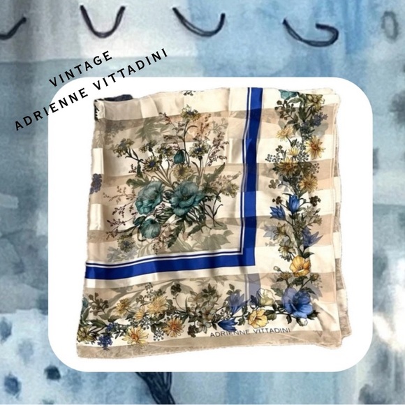 Adrienne Vittadini vintage cream blue striped floral sheer scarf - Picture 4 of 16